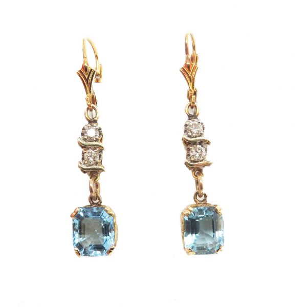 Vintage Aquamarine and Diamond Drop Earrings