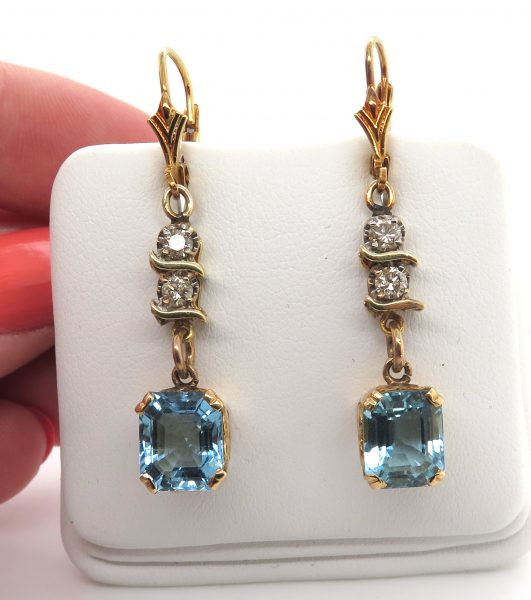 Vintage Aquamarine and Diamond Drop Earrings