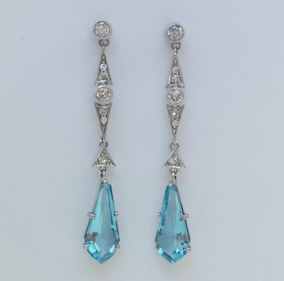 Vintage Aquamarine and Diamond Drop Earrings