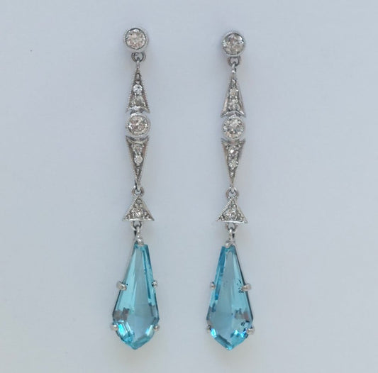 Vintage Aquamarine and Diamond Drop Earrings