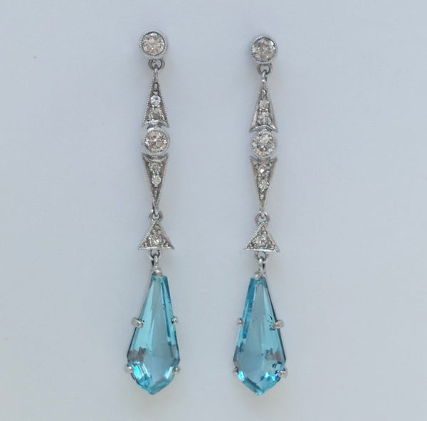 Vintage Aquamarine and Diamond Drop Earrings