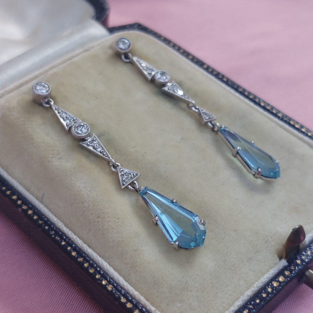 Vintage Aquamarine and Diamond Drop Earrings