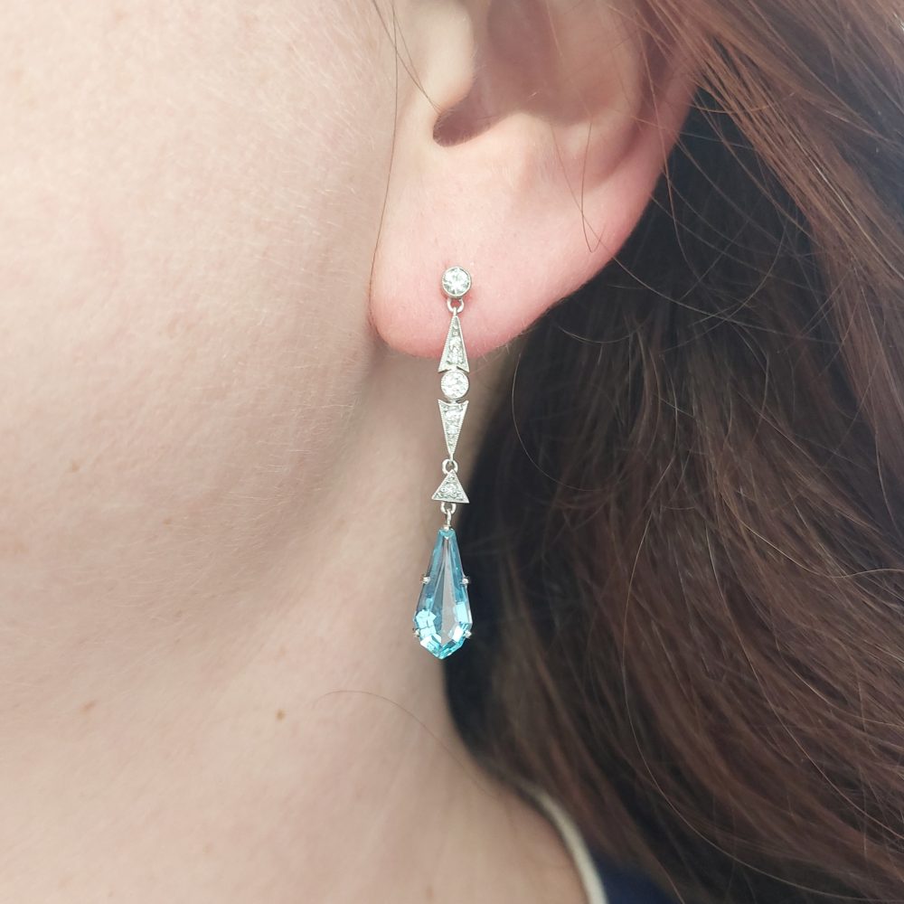 Vintage Aquamarine and Diamond Drop Earrings