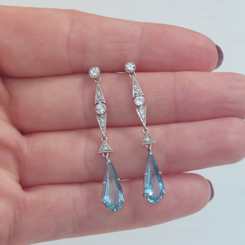 Vintage Aquamarine and Diamond Drop Earrings