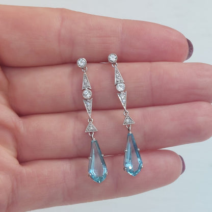 Vintage Aquamarine and Diamond Drop Earrings