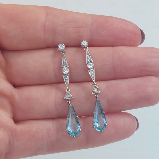Vintage Aquamarine and Diamond Drop Earrings