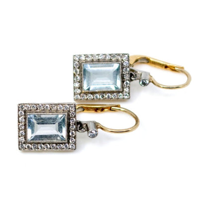 Vintage Aquamarine and Diamond Earrings