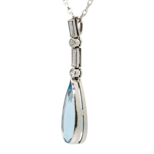Vintage Aquamarine and Diamond Platinum Pendant BB2