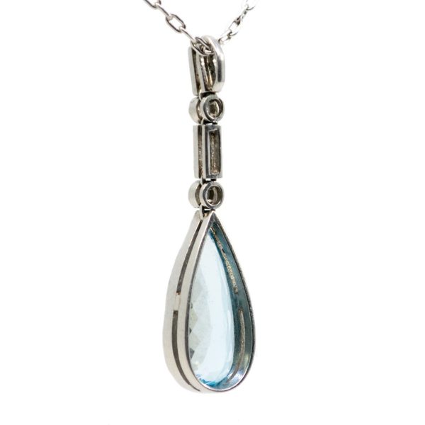 Vintage Aquamarine and Diamond Platinum Pendant BB3