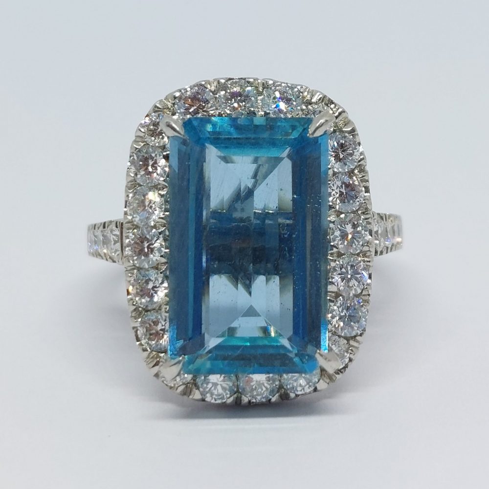Vintage Aquamarine and Diamond Cluster Ring