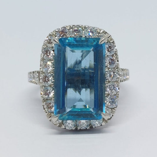 Vintage Aquamarine and Diamond Cluster Ring