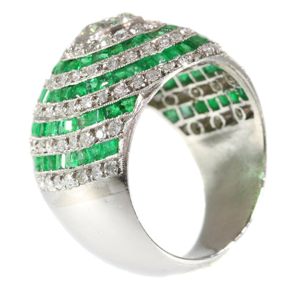 Vintage Art Deco Bombé Emerald Diamond Platinum Ring