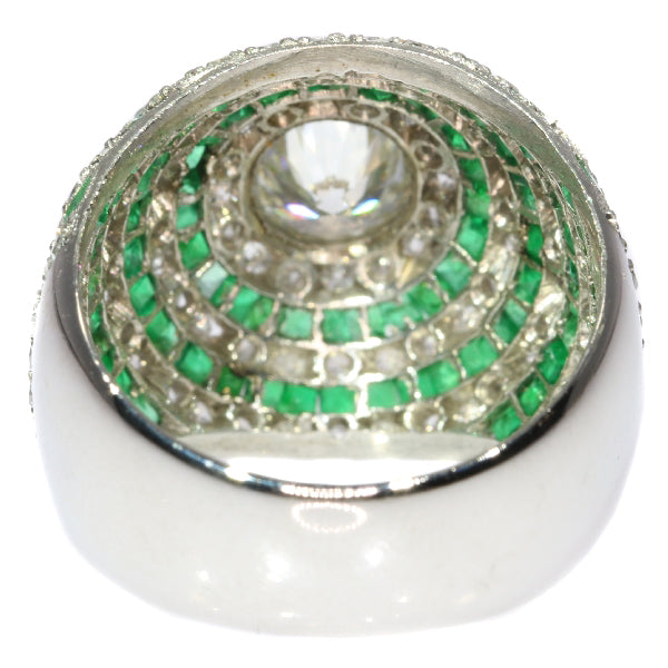 Vintage Art Deco Bombé Emerald Diamond Platinum Ring