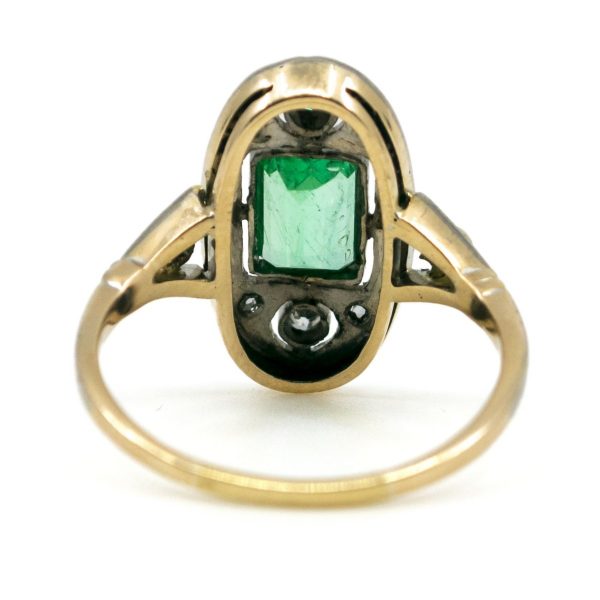 Vintage Art Deco Emerald and Diamond Gold Ring