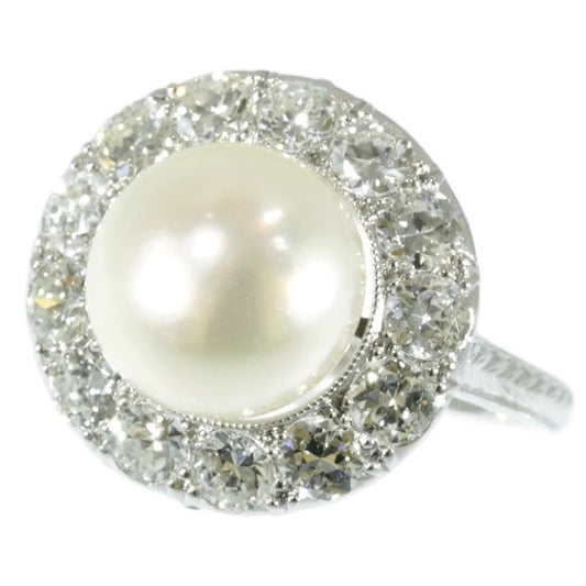Vintage Art Deco Pearl Diamond Platinum Ring