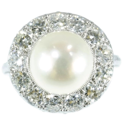 Vintage Art Deco Pearl Diamond Platinum Ring