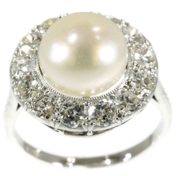 Vintage Art Deco Pearl Diamond Platinum Ring
