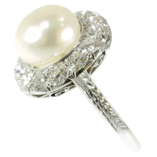 Vintage Art Deco Pearl Diamond Platinum Ring