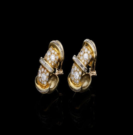 Vintage Baguette and Brilliant Cut Diamond Clip Earrings