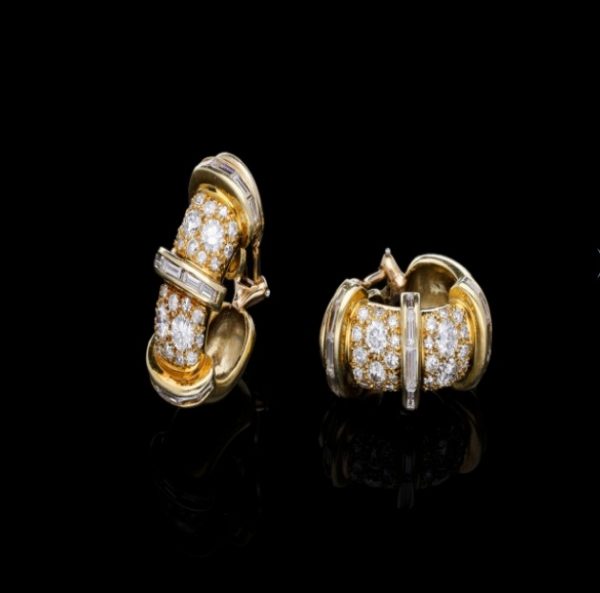 Vintage Baguette and Brilliant Cut Diamond Clip Earrings