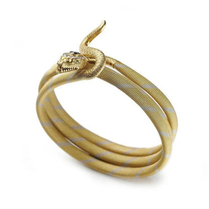 Vintage Bi Colour Gold Snake Bangle Bracelet with Sapphire and Diamond Cluster Head