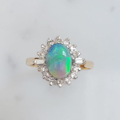 Vintage Black Opal and Diamond Cluster Ring