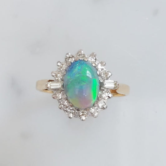 Vintage Black Opal and Diamond Cluster Ring