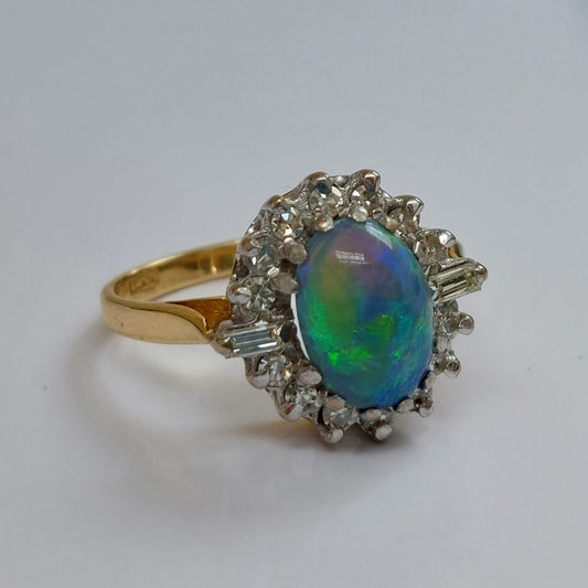Vintage Black Opal and Diamond Cluster Ring