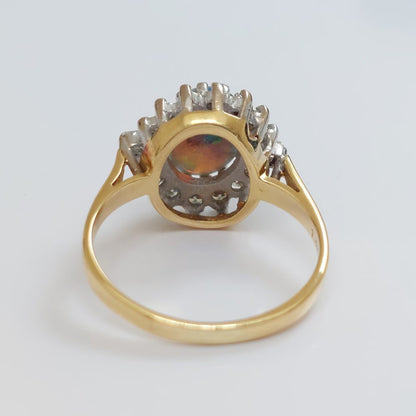 Vintage Black Opal and Diamond Cluster Ring