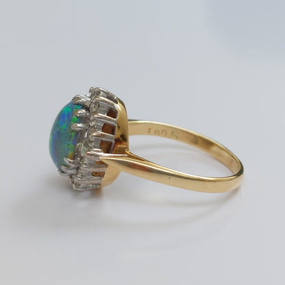 Vintage Black Opal and Diamond Cluster Ring