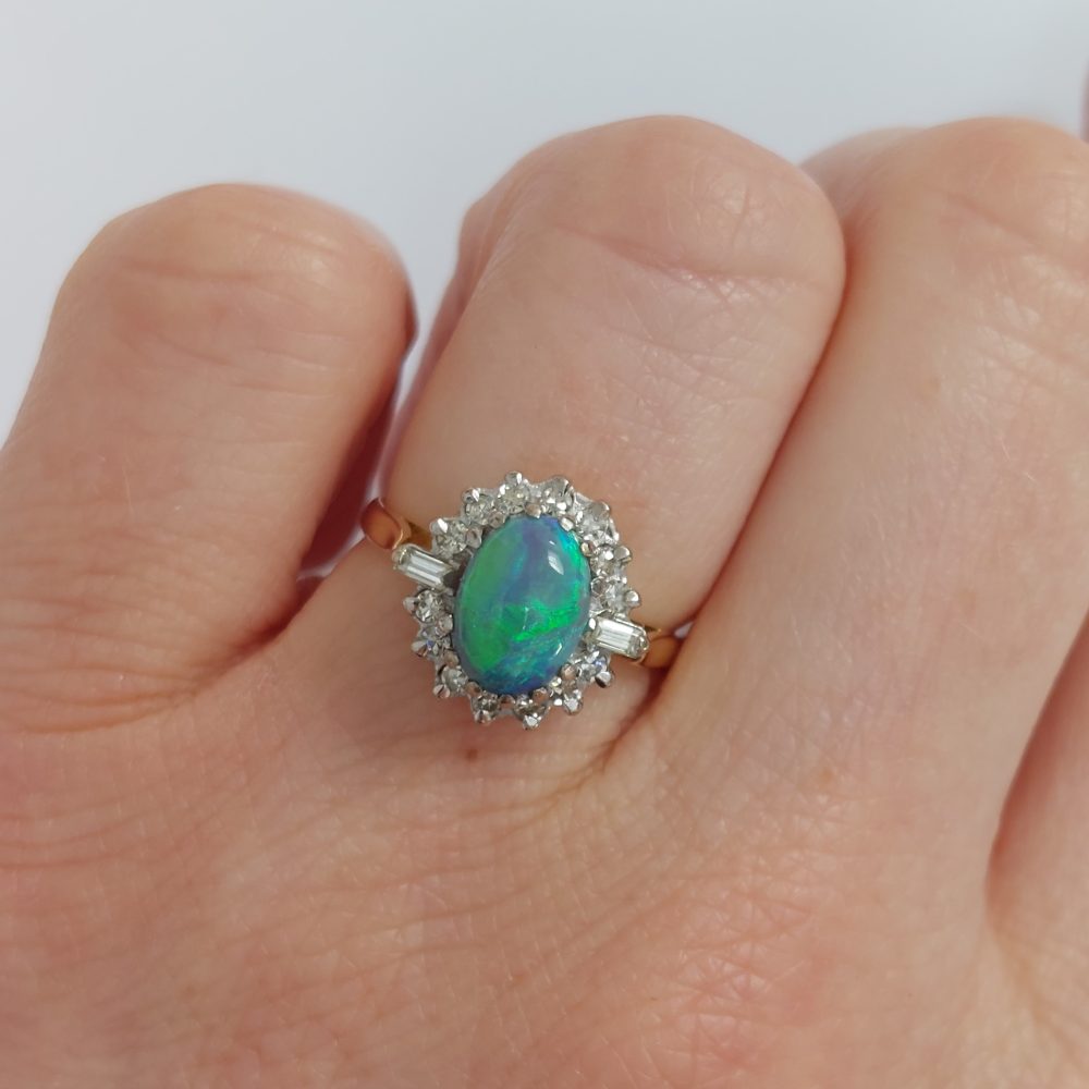 Vintage Black Opal and Diamond Cluster Ring