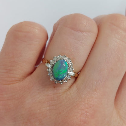 Vintage Black Opal and Diamond Cluster Ring