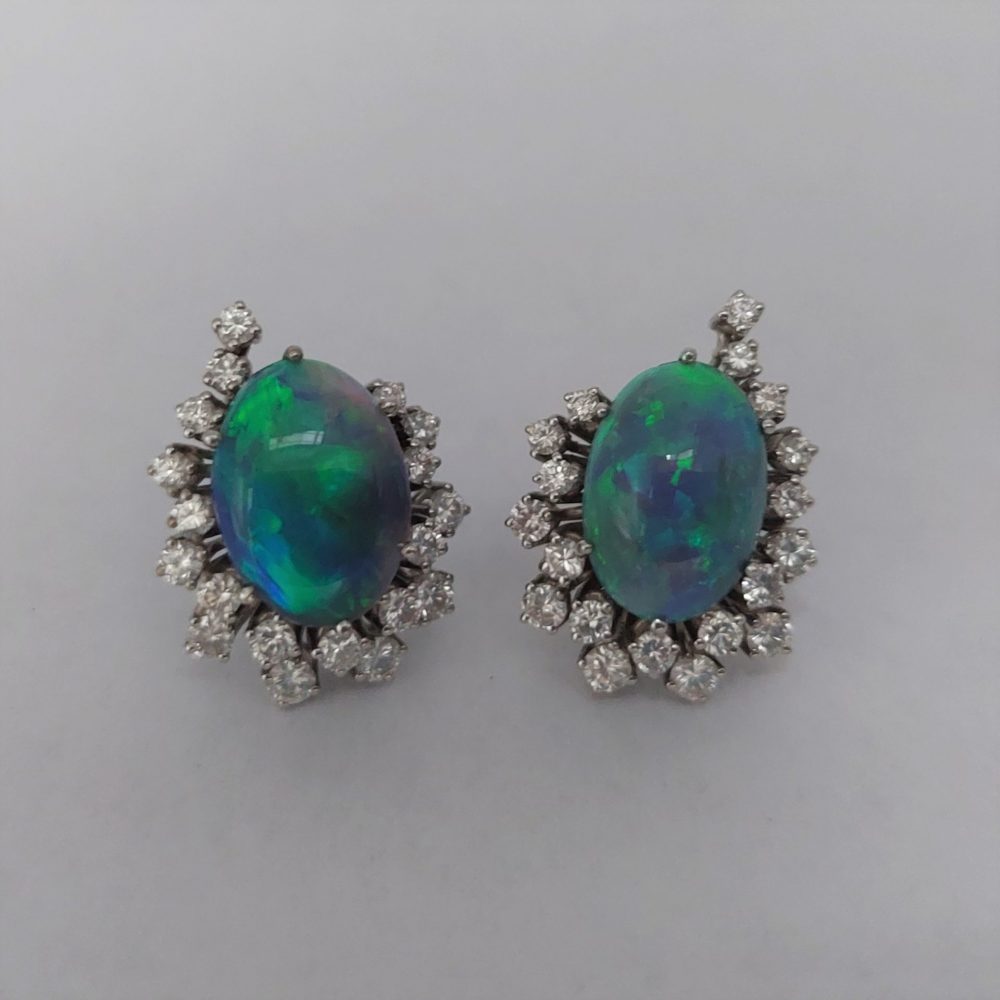 Vintage Black Opal and Diamond Earrings