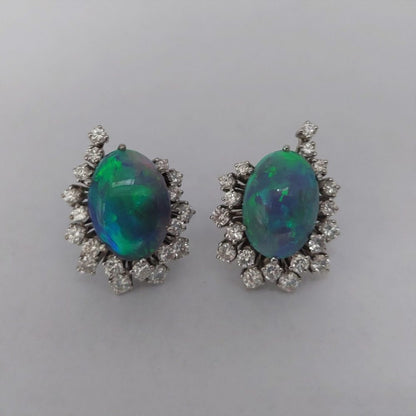 Vintage Black Opal and Diamond Earrings