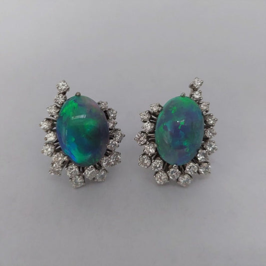 Vintage Black Opal and Diamond Earrings