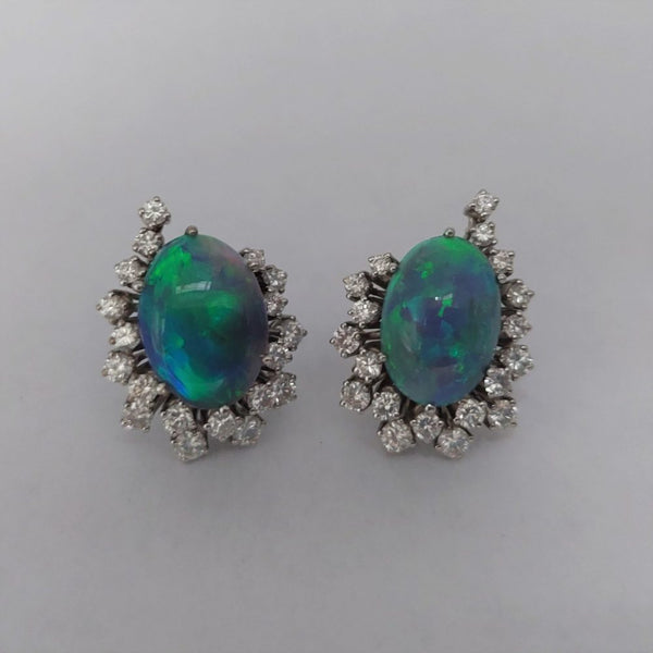 Vintage Black Opal and Diamond Earrings