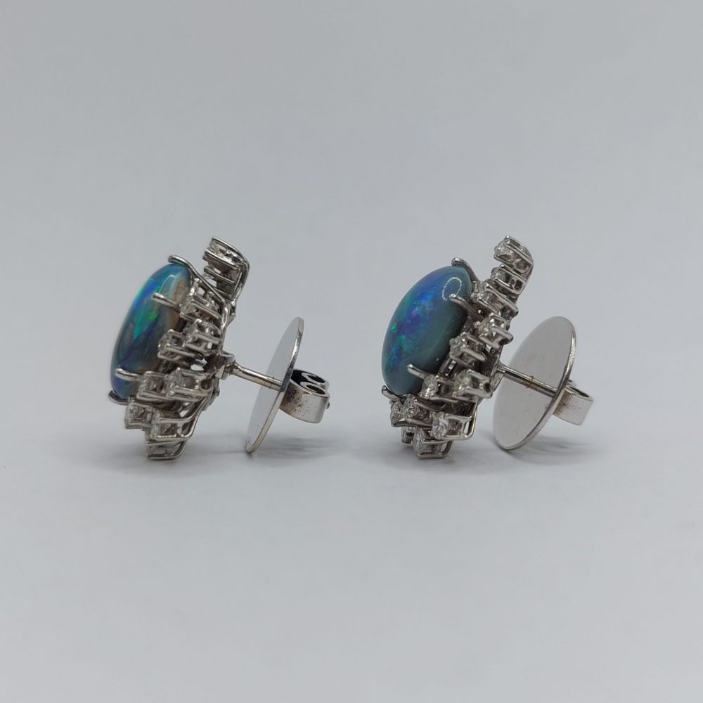 Vintage Black Opal and Diamond Earrings
