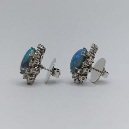 Vintage Black Opal and Diamond Earrings
