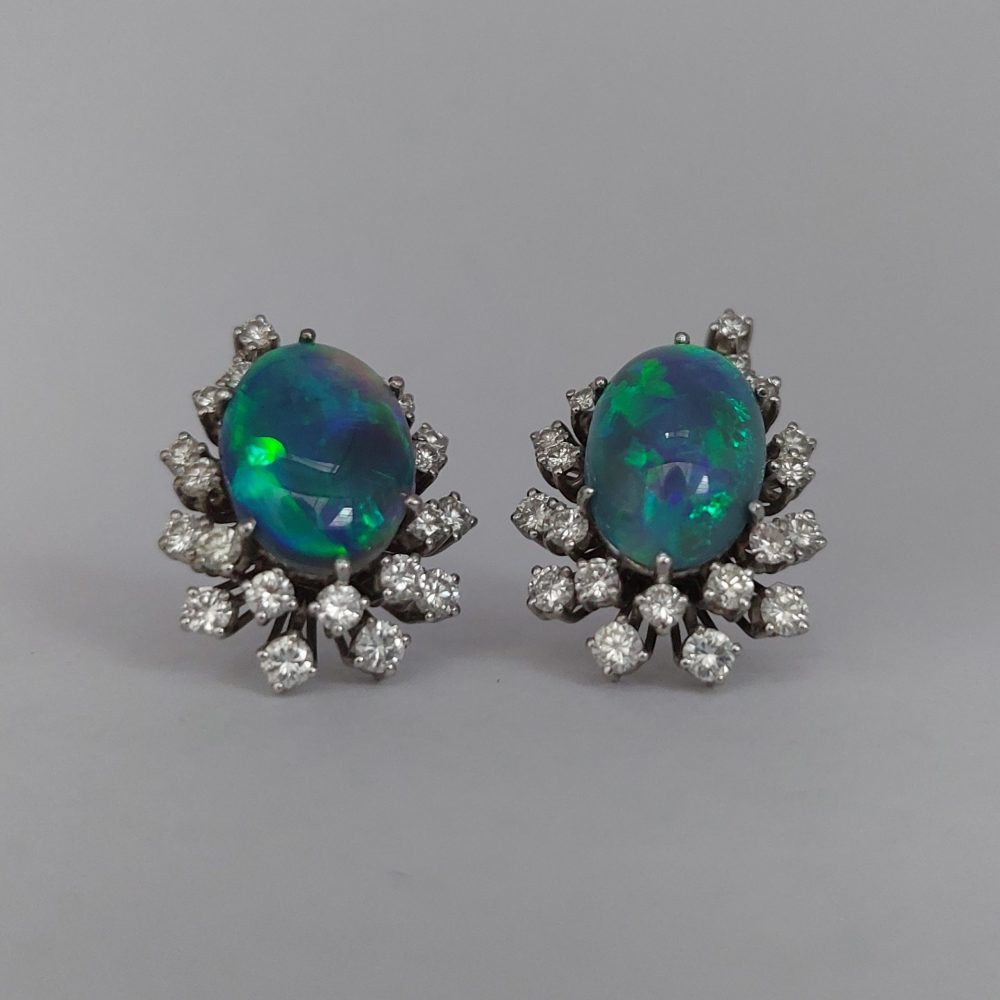 Vintage Black Opal and Diamond Earrings