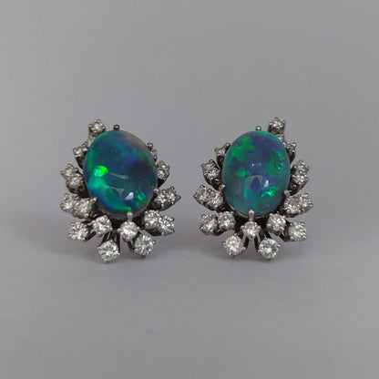 Vintage Black Opal and Diamond Earrings