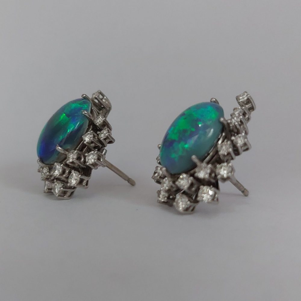 Vintage Black Opal and Diamond Earrings