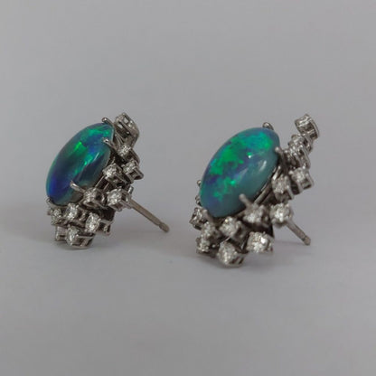 Vintage Black Opal and Diamond Earrings