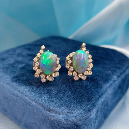 Vintage Black Opal and Diamond Earrings
