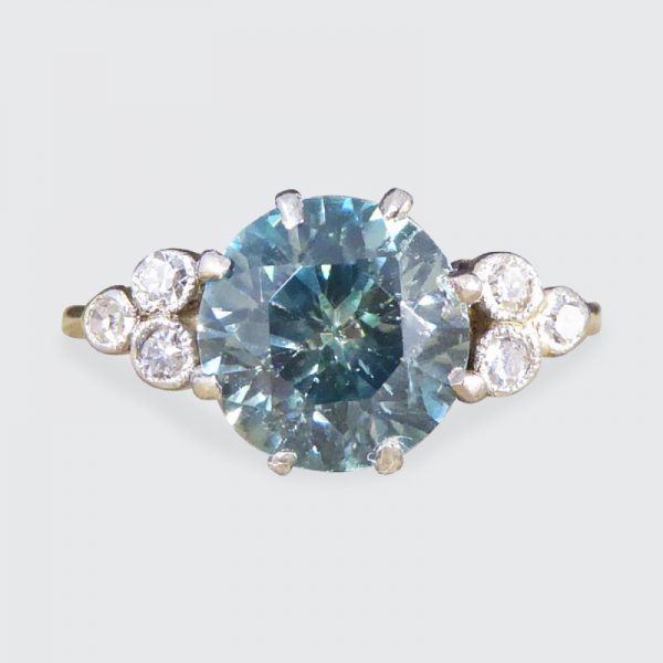 Vintage Blue Zircon and Diamond Ring
