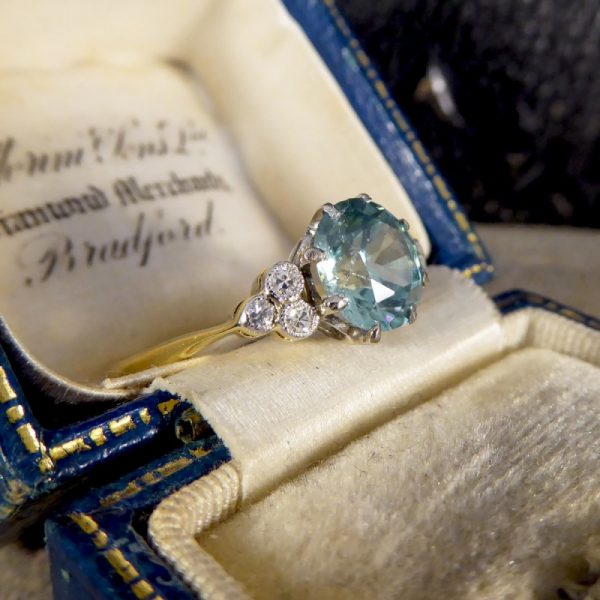 Vintage Blue Zircon and Diamond Ring