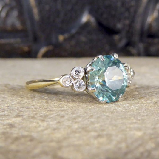 Vintage Blue Zircon and Diamond Ring