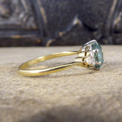 Vintage Blue Zircon and Diamond Ring