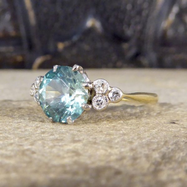 Vintage Blue Zircon and Diamond Ring