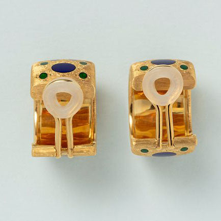 Buccellati Gold Clip Earrings with Enamel Dots