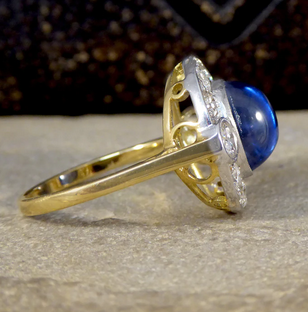 Vintage Cabochon Cut Sapphire and Diamond Cluster Ring